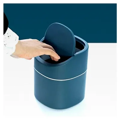 Produktbild von Tischmülleimer mit Deckel, 2 Liter, Mini Mülleimer für Schreibtisch, Frisiertisch, Nachttisch, Polypropylen (13x13x16 cm, Blau)