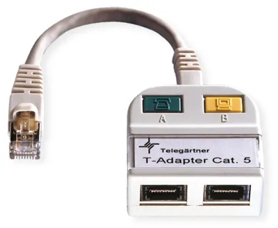 Imagen del producto de Cable de red Telegartner 21.17.3039, categoría 5e: 1 conector RJ-45, 2 conectores RJ-45 hembra, color gris claro