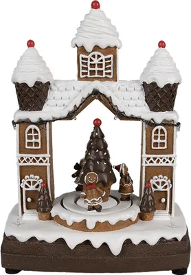 Produktbild von Clayre & Eef Weihnachtsdekoration mit LED-Beleuchtung und Musik 20x11x27 cm Braun Kunststoff Lebkuchenhaus