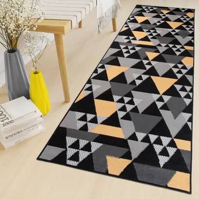 Produktbild von Läufer Teppich Meterware Flur Brücke Wohnzimmer Schlafzimmer Kurzflor Modern Design Meliert Grau Gelb 80 x 780
