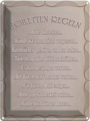 Produktbild von vianmo Blechschild 40x30 cm Toiletten Regeln bitte hinsetzen Spruch Zitat