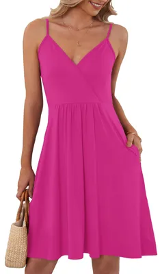 Produktbild von Sommerkleid mit Spaghetti-Trägern und V-Ausschnitt – Rosa, Rot, Größe 2XL