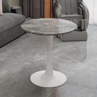 Produktbild von Esstisch Rund Ø 70 cm für 2-4 Personen - Küchentisch in Marmor-Optik Weiß Grau - Stabiler Speisetisch Modernes Design - Wohnzimmertisch Beistelltisch