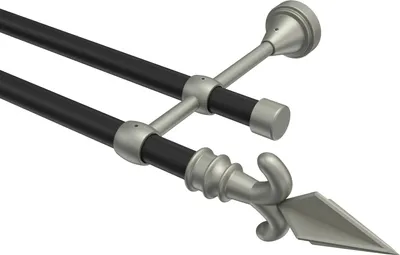 Produktbild von Interdeco Gardinenstange / Vorhangstange Schwarz / Chrom matt, Typ Primus Matteo (Pfeil), 16 mm Ø 2-läufig, 320 cm