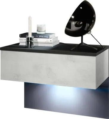 Produktbild von Vladon Nachttisch Sleep,  Germany, Nachttischschrank mit Schublade zur Wandmontage, Schwarz matt/Beton Oxid-Optik, inkl. LED-Beleuchtung (60 x 46 x 35 cm)