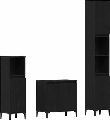 Produktbild von vidaXL Badezimmermöbel-Set Wandmontiert 3 pcs Schwarz Eichen-Optik
