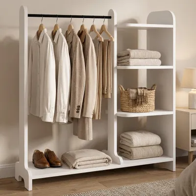Produktbild von VCM Kleiderständer H. 124 x B. 106 x T. 35 cm mit Regal & Kleiderstange Offene Garderobe für Schlafzimmer Flur Ankleide - Lempu L