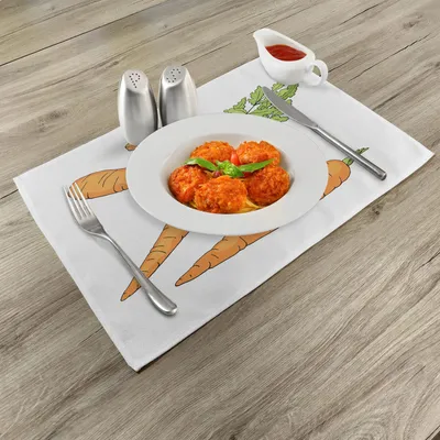 Produktbild von ABAKUHAUS Grüne und orange Platzmatten, Frisches Karotten-Muster mit Blatt-Skizzen-Illustration des Gemüses, 30 x 45 cm, Orange Apfelgrün