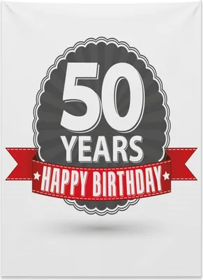 Produktbild von Abakuhaus 50. Geburtstag Wandteppich, 50. Geburtstag Retro aus Weiches Mikrofaser Stoff Kein Verblassen Klare Farben Waschbar, 110 x 150 cm, Weiß Grau Rot