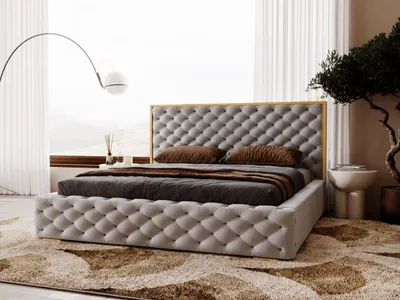 Obrázok produktu pre GRAINGOLD Čalúnená posteľ Wave 200x200 - Čalúnená posteľ s podnožou - Manželská posteľ s lamelovým roštom - Sivá (Magic Velvet 2218)