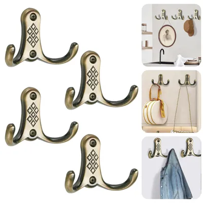 Produktbild von Kleiderhaken, Türhaken, Schrankhaken, Wandhaken, Handtuchhaken, Doppelhaken, Kleiderbügel zum Bohren und Schrauben, Vintage, 4 Stück