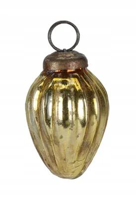 Imagen del producto de Adorno navideño para el árbol, forma de esfera, color dorado, vidrio, 5x3 cm, 1 unidad.