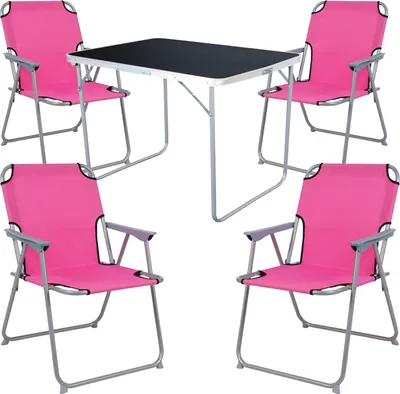 Produktbild von 5-tlg Camping Set Gartenmöbel Campingtisch + 4 Klappstuhl Pink
