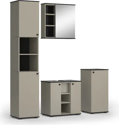 Produktbild von Badmöbel-Set Vicco Joli Greige 4 Teile, mit Hochschrank und Midischrank, Model 53154