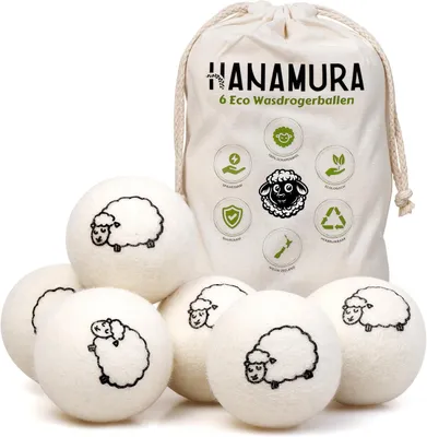 Imagen del producto de Bolas secadoras de lana de oveja 100%, juego de 6 unidades, con bolsa de almacenamiento, para usar en la secadora de ropa