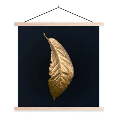 Produktbild von MuchoWow® Textilposter Blätter - Luxus - Gold - Schwarz - Natur 120x120 cm mit holzfarbenen Rahmen - Textil-Poster