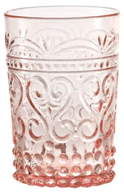 Immagine prodotto di Zafferano Set 6 Tumbler Provenzale in vetro colorato rosa lavorato a mano, design elegante con decoro a rilievo per una tavola raffinata e rustica