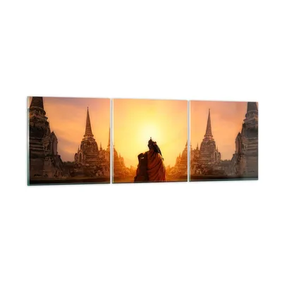 Produktbild von Bilder auf glas - Tempel Mönch - 150x50cm - Glasbilder - Wandbilder - Bilder - Kunstdruck - zum Aufhängen bereit - Wanddekoration aus Glas - Glas Bilder - Wandbild auf Glas - 3 Teile - GCA150x50-3472