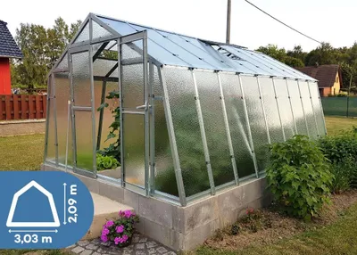 Produktbild von Gewächshaus GLAS PLUS 3,03m x 6,01m - 4 mm Sicherheitsglas+ 2 x Türen  + Regenrinne +Verzinkter Rahmen + EU Qualität