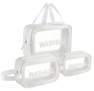 Image de Lot de 3 pochettes de toilette transparentes et étanches, idéales pour les voyages