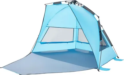 Zdjęcie produktu dla Namiot plażowy Sun Shelter dla 4 osób, namiot plażowy typu pop-up z ochroną UPF 50+, przenośna osłona przeciwsłoneczna z torbą transportową i kieszeniami na piasek, łatwy w montażu parasol na kemping, wędkowanie i piknik na świeżym powietrzu.