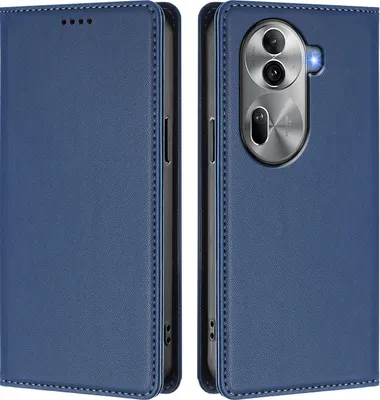 Image de Étui en cuir pour Oppo Reno11 Pro 5G, étui à rabat magnétique en cuirPolyuréthaneavec support, bleu foncé