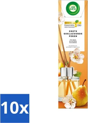 Productafbeelding van Air Wick - Luchtverfrisser - Geurdiffusor - Zoete gekaramelliseerde peer - Essentiële oliën - 40 ml - Voordeelverpakking - 10 stuks