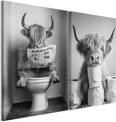 Produktbild von murando - Wandbilder XXL Set Stier Motiv 120x90cm 2 Teilig je 60x90cm Collage 2er Vlies Leinwandbild Groß Wanddeko Wohnzimmer Wanddekoration - Witziges Bild für die Gästetoilette Tiere g-H-10134-b-a