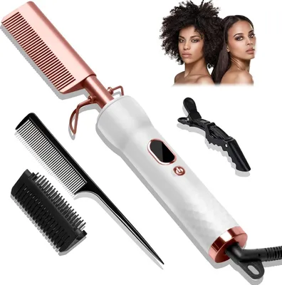 Produktbild von Glättkamm, Hot Comb for Wig, Thermal Brush mit LCD 120-230℃, Hair Straightener Comb mit Ionentechnologie, Keramikbeschichtung Glättbürste