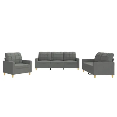 Produktbild von 3-tlg. Sofagarnitur mit Kissen Dunkelgrau Stoff