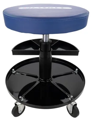 Produktbild von Werkstatthocker Werkstattstuhl - Höhenverstellbar 410-540 mm - Blau - Mit 2 Ablagen