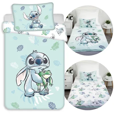 Produktbild von DISNEY Lilo Stitch Blau-weißes, doppelseitiges Kinderbettwäscheset mit Reißverschluss, 100% Baumwolle, 100x135cm+40x60cm,