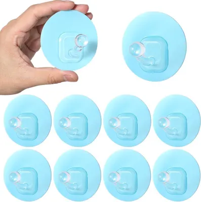 Produktbild von Selbstklebende Haken, Handtuchhaken ohne Bohren, Wandhaken, Bademantelhaken, transparent, 10 Stück für Bad und Küche (max. 5 kg), blau