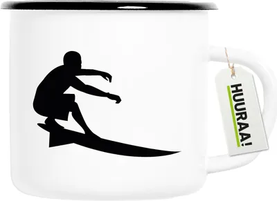 Produktbild von Huuraa Emaille Tasse Surfen Silhouette 300ml Vintage Campingbecher Geschenkidee