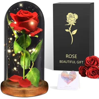 Productafbeelding van Eeuwige roos in vaas. Romantische rode roos, cadeau voor vrouw, vriendin, echtgenote, Kerstmis