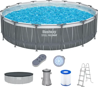 Produktbild von Bestway® Steel Pro MAX™ Frame Pool Komplett-Set mit Filterpumpe Ø 457 x 107 cm, LED-Design, rund