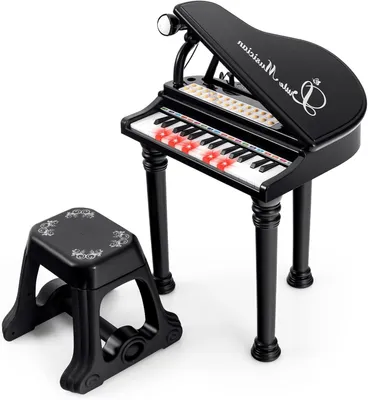 Produktbild von GOPLUS 31 Tasten Kinder Keyboard mit Hocker, Klaviertastatur mit Mikrofon, LED-Licht & MP3-Schnittstelle, E-Piano mit 3 Lehrmodi, 22 Demos, 4 Rhythmen (Schwarz)
