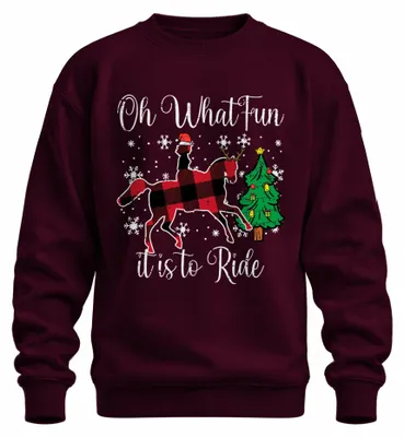 Immagine prodotto di Oh What Fun Tis To Ride Weihnachten Pferd Rentier Buffalo Plaid Unisex Felpa Pullover, Borgogna, XL