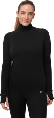 Productafbeelding van Thermisch merinoshirt voor dames met halve rits, zwart, maat S