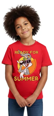 Produktbild von Spreadshirt Looney Tunes Bugs Bunny Ready For Summer Sommer Kinder T-Shirt, 98/104 (3-4 Jahre), Rot