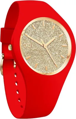 Image de Montres pour femme rouge pailleté avec bracelet en silicone, taille moyenne