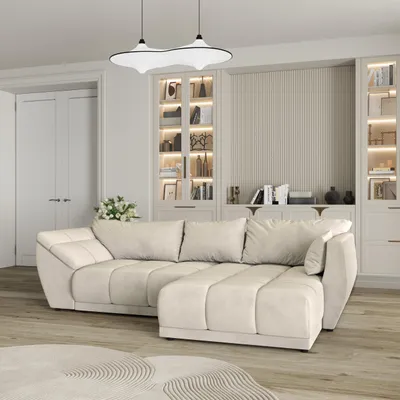 Produktbild von Masseno Ecksofa ORENTI R-S mit Schlaffunktion L-Form, Sofa mit Bettkasten, Wohnzimmersofa, Couch, Soffa, Bettsofa, Couchgarnitur- Creme, MATT VELVET 06