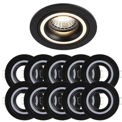 Produktbild von 10x Einbaurahmen Schwarz Ø75 mm für MR16 Leuchtmittel, Alu-Druckguss, rund, Modell 900B