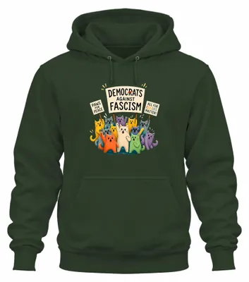 Imagen del producto de Demócratas contra el fascismo: Sudadera con capucha y estampado sarcástico, color verde botella, talla S