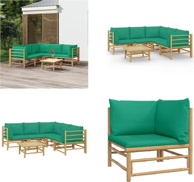 Produktbild von vidaXL 6 tlg. Garten Lounge Set mit Grünen Kissen Bambus - Garten Lounge Set - Garten Lounge Sets - Lounge Set - Gartenmöbel Set