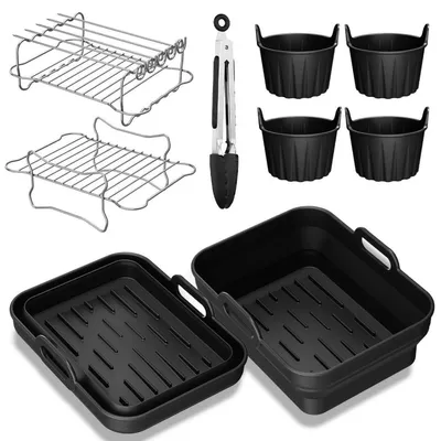 Immagine prodotto di Accessori per friggitrice ad aria, set da 9 pezzi, senza BPA, in silicone e acciaio inossidabile, compatibili con Ninja Dual Zone da 9,5 litri
