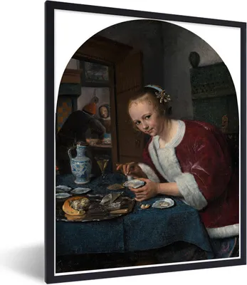 Produktbild von MuchoWow® Gerahmtes Poster Der kleine Austernfresser - Jan Steen 30x40 cm - Poster mit Schwarzem Bilderrahmen Wandposter Rahmen Foto Bilder - Wanddeko - Kunstdrucke
