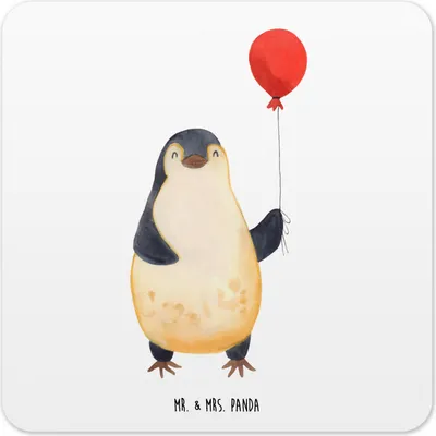 Produktbild von Mr. & Mrs. Panda Untersetzer Set Pinguin Luftballon 15er Set - Weiß - Geschenk, Glück, Pinguine, Getränke, Tischuntersetzer, Fröhlich, Coaster, Jahrmarkt, für Gläser