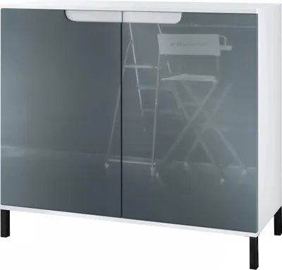 Produktbild von Vladon Kommode Sylt V3, Moderner Küchenschrank mit 2 großen Türen Weiß matt / Grau Hochglanz (92,5 x 83.5 x 35)