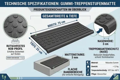 Produktbild von Treppenmatten Stufenmatte Antirutschmatten Außenbereiche schwarz Outdoor Garten Treppe unempfindlich robust belastbar Wetter und Witterungsbeständig lange Haltbarkeit Modell: MELINA 25x75 cm 100 % Gummi Jet-Line